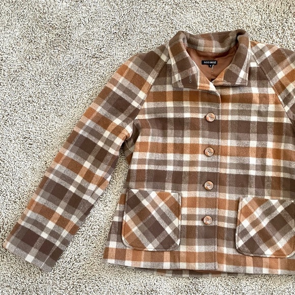 Vintage Wool Lined Plaid Tartan Brown Button Shacket - Picture 8 of 13